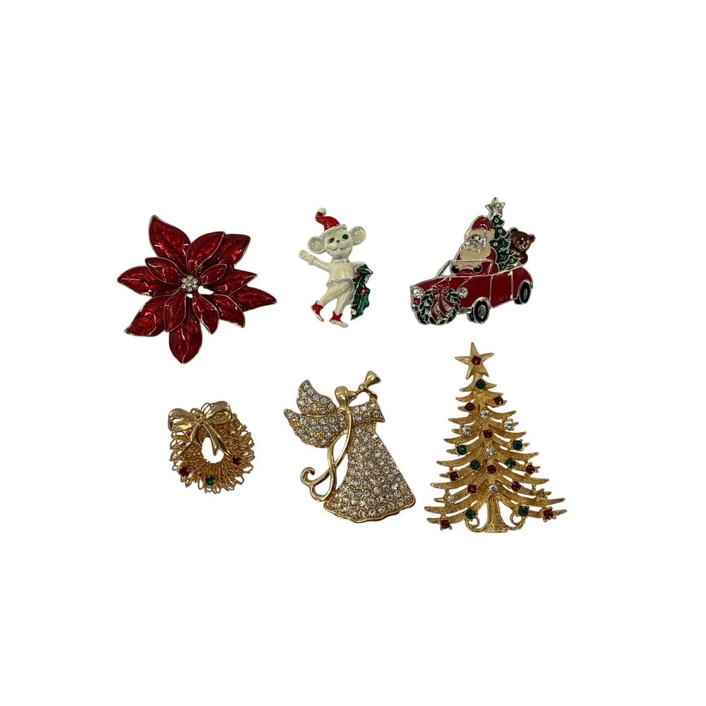 Monet MYLU‎ Brooch Pin Set Women Multicolor Christmas Tree Angel Poinsettia Lot